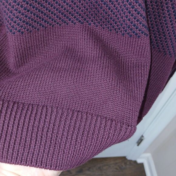Chaps Men's L/G Burgundy & Blue Striped 1/4 Zip Pullover Sweater Grandpacore - Picture 7 of 14